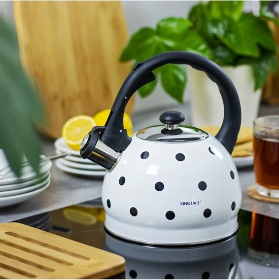 Begroting ⌛ KINGHOFF Fluitketel Inductie Gas Waterkoker 2.0 L ‘Pavia’ RVS – Wit Met Zwarte Stippels ✨ 2 Begroting ⌛ KINGHOFF Fluitketel Inductie Gas Waterkoker 2.0 L ‘Pavia’ RVS – Wit Met Zwarte Stippels ✨ - Afbeelding 2