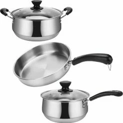 Aanbiedingen ❤️ Kitchen Princess KitchenPrince 3-Delige Pannenset Zilver - PFAS-Vrij - Pannenset - Koekenpan - Steelpan - Pannenset Inductie - Antiaanbaklaag - Kookpan - Bakpan - Koekenpannenset ????