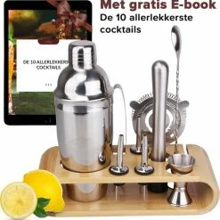 Hete verkoop ???? Nimma Cocktail Shaker Set - Incl. Stamper En E-Book - Cocktailshaker Houder - 13 Delige Cocktailset - RVS - 750ML ????