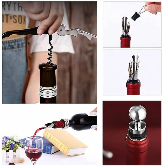 Top 10 ???? Merkloos Wijnopener Accesoires Set - Kurkentrekker - Druppelvanger - Stopper - Wijnschenker -Luxe Doos Zwart ???? 3 Top 10 ???? Merkloos Wijnopener Accesoires Set - Kurkentrekker - Druppelvanger - Stopper - Wijnschenker -Luxe Doos Zwart ???? - Afbeelding 3