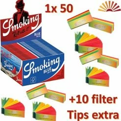 Nieuw ✔️ Smoking Vloei Smoking Blue King Size Slim Rolling Papers (50stuks) + 10 Pakjes Flying Rasta Filter Tips Combinatie ????