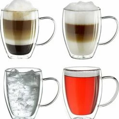 Korting ???? Hakal Dubbelwandige Glazen Met Oortje - Set Van 4 X 250 Ml - Dubbelwandige Theeglazen - Glazen Voor Thee, Koffie En Cappuccino ✔️