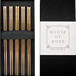 Beste Verkoop ???? House Of Husk Chopsticks Set - Koreaanse Eetstokjes - Vaatwasserbestendig - RVS - 5 Paar - Rose Goud ⌛