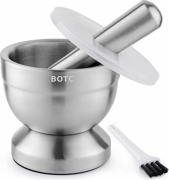 Uitgang ???? BOTC Vijzel Met Stamper – RVS – Geschikt Voor Specerijen, Kruiden, Knoflook - Sliver ???? 1 Uitgang ???? BOTC Vijzel Met Stamper – RVS – Geschikt Voor Specerijen, Kruiden, Knoflook - Sliver ????