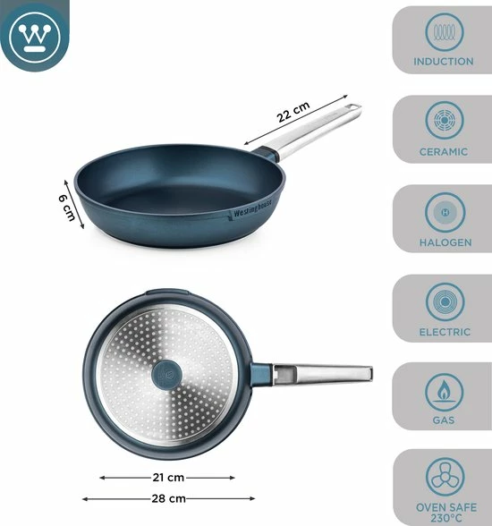 Gloednieuw ✔️ Westinghouse Performance Series - Koekenpan Inductie 28cm - Oven Geschikt - Blauw ???? 5 Gloednieuw ✔️ Westinghouse Performance Series - Koekenpan Inductie 28cm - Oven Geschikt - Blauw ???? - Afbeelding 5