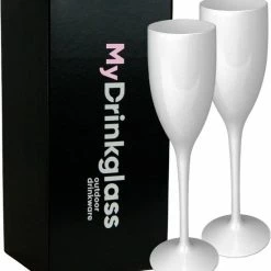 Begroting ???? MyDrinkglass Plastic Champagne Glazen Reims Wit | Champagneglazen Plastic | 2 Stuks | Plastic Glazen | Zero Waste | Herbruikbaar | Onbreekbaar Champagneglas | 150 Ml | ❤️