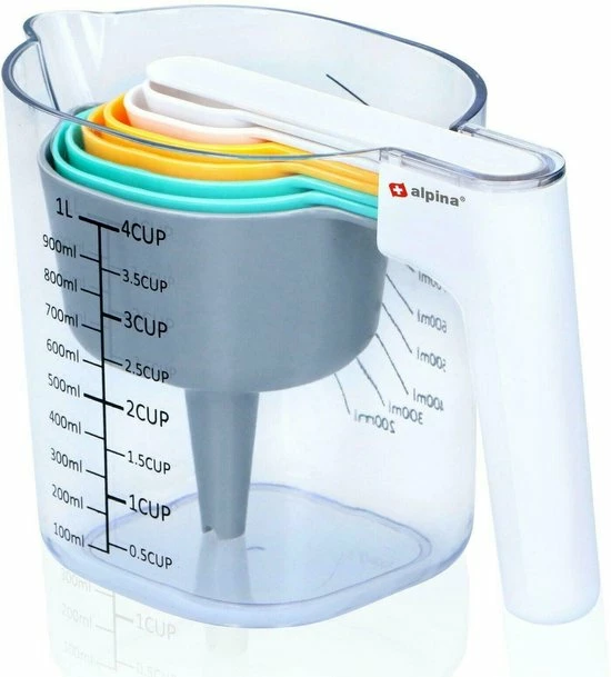 Beste Pirce ???? Alpina Maatbeker Set 9-delig Tot 1 Liter (Inclusief Trechter En Roerstaaf) - Measuring Cups & Spoons - Stapelbaar - Modern Design ???? 3 Beste Pirce ???? Alpina Maatbeker Set 9-delig Tot 1 Liter (Inclusief Trechter En Roerstaaf) - Measuring Cups & Spoons - Stapelbaar - Modern Design ???? - Afbeelding 3