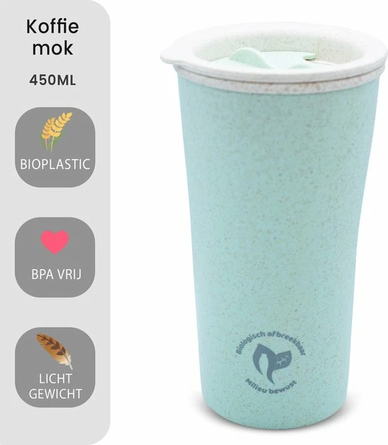 Gloednieuw ⭐ Ecofles - Thermosbeker - Travel Mug – Koffiebeker To Go – Duurzaam - Bioplastic - 450ml – Groen ???? 3 Gloednieuw ⭐ Ecofles - Thermosbeker - Travel Mug – Koffiebeker To Go – Duurzaam - Bioplastic - 450ml – Groen ???? - Afbeelding 3