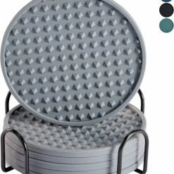 Kopen ???? Castagnola Siliconen Onderzetters Met Houder – Onderzetters Voor Glazen – Onderzetters Design – Onderzettersset – Drink Onderzetters – Hoogwaardige Siliconen – Set Van 6 – Grijs ????