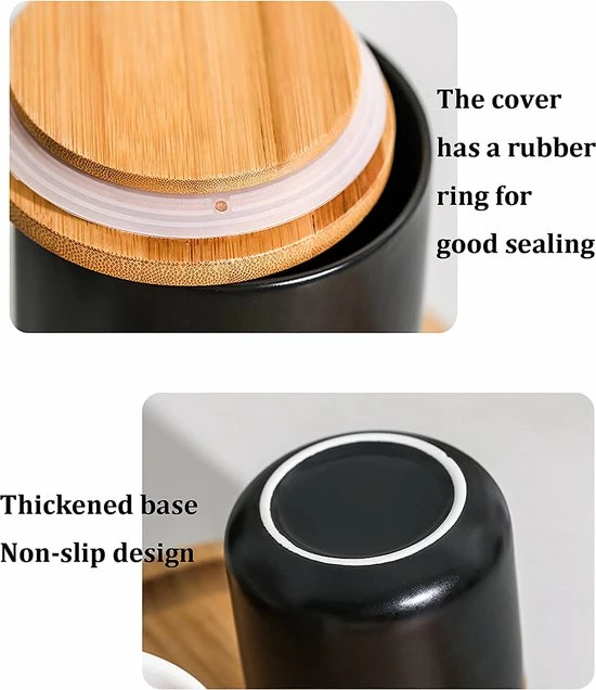 Uitgang ✨ Spieringstore Voorraadpotten Keramiek - Suikerpot 3 Stuks - Deksel Bamboe - Luchtdict Voorraadbussen Potten - Zwart ???? 3 Uitgang ✨ Spieringstore Voorraadpotten Keramiek - Suikerpot 3 Stuks - Deksel Bamboe - Luchtdict Voorraadbussen Potten - Zwart ???? - Afbeelding 3