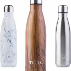 Korting ???? TIGR The Original - Drinkfles - Thermosfles - RVS - 500ml - Bruin Hout - Met Afwasborstel ????