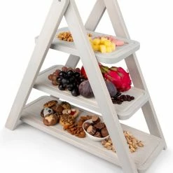 Korting ???? Rustiq Rustîq Houten Etagere 3 Laags – Fruitschaal – Decoratieve Serveertoren – Etagere Rangement – Murale – Grey ✔️