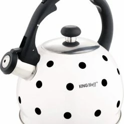 Begroting ⌛ KINGHOFF Fluitketel Inductie Gas Waterkoker 2.0 L ‘Pavia’ RVS – Wit Met Zwarte Stippels ✨