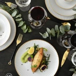 Gloednieuw ???? LUBIANA DAISY GOLD - Wit Porselein Handmatig Gedecoreerd Met Gouden Streep Koffie En Dinerservies 30-delig Voor 6 Personen ⭐