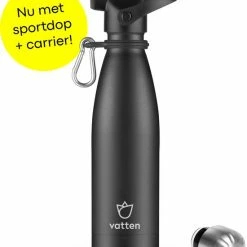 Nieuw ???? Vatten® Premium RVS Thermosfles - 500 Ml - Mat Zwart - Waterfles Met Rietje - Isoleerfles ????