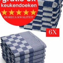 Aanbiedingen ???? Droomtextiel Droomtexiel® Horeca Kwaliteit Katoenen Theedoeken Set - 6x Theedoeken - Blauw Wit + Gratis 6 Keukendoeken T.w.v €22,95 ????