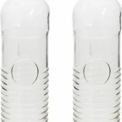 Beste deal ???? 5five Set Van 2x Stuks Waterflessen/drinkflessen 1 Liter Van Gehard Ribbel Glas - Glazen Drink Flessen ????