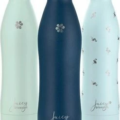 Beste deal ???? Juicy Blossom Drinkfles - 500ml - Stainless Steel Bottle - Roestvrij Staal - Waterfles - Drinkbus - Thermosfles (Nachtblauw) ????